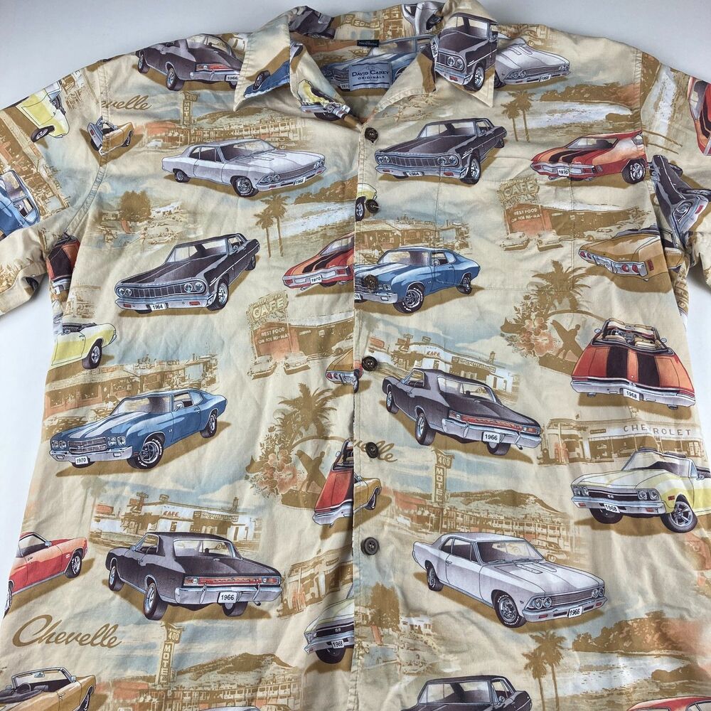 David Carey Chevrolet Chevelle Shirt Mens 2XL Classic Car Hawaiian Camp Aloha GM